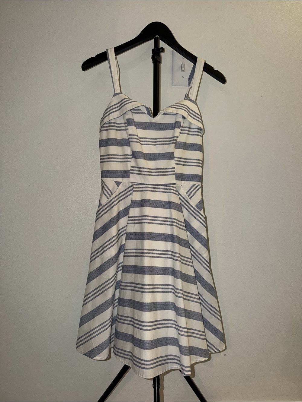 Blue Rain White Blue Striped Sundress Size M Fit Flare Pocket Zip Dress